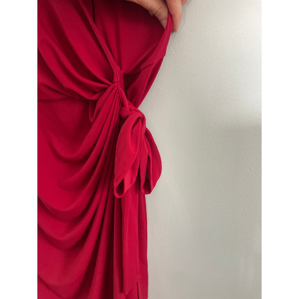 Lark & Ro women’s 1X red faux wrap dress midi v-neck - Picture 3 of 8